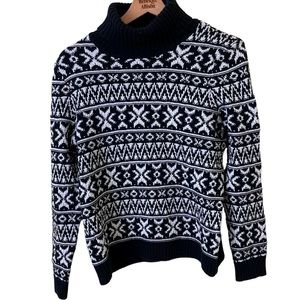Land’s End Turtleneck Fair Isle Sweater B&W SZ Medium Petite